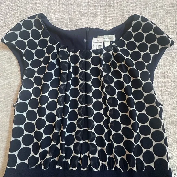 New DRESSBARN Navy White Midi Dress Circle Professional Church Timeless Women 12 - Picture 2 of 15